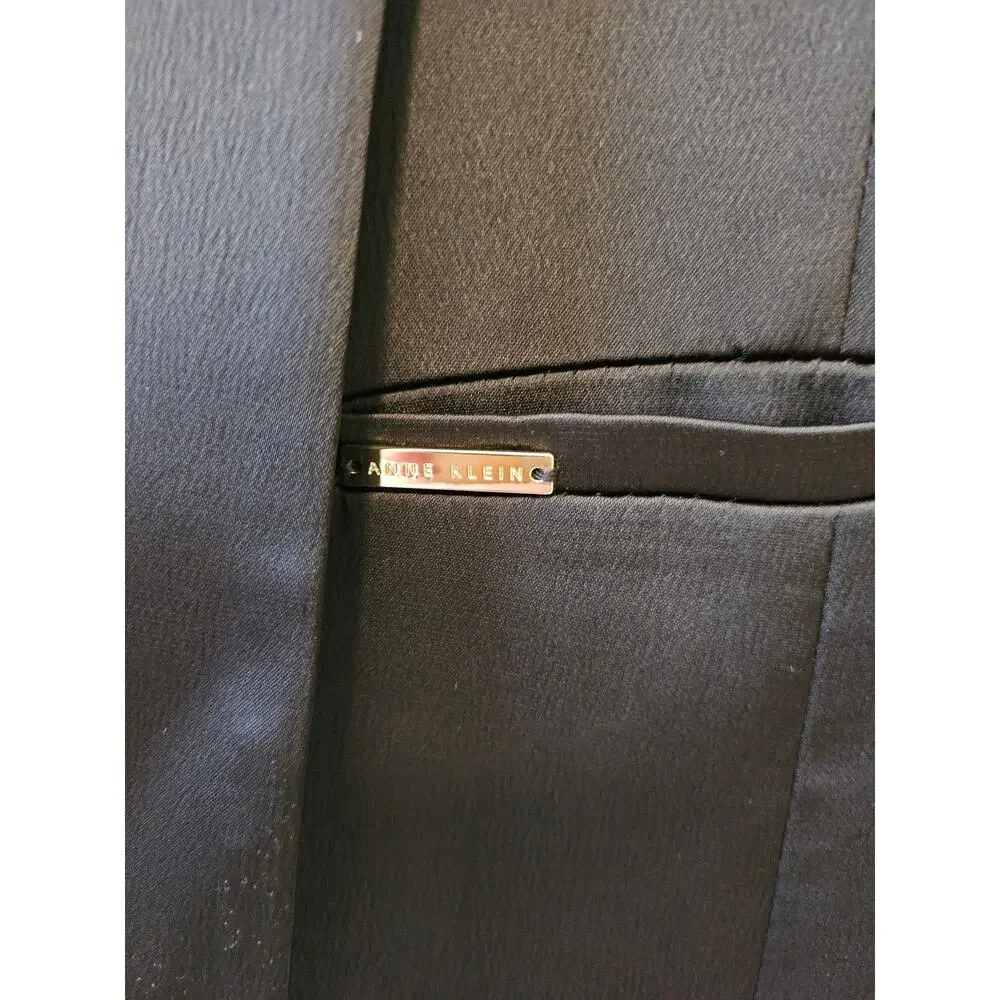 Black Satin Anne Klien Open Jacket, Pockets, Fully Lined, Medium